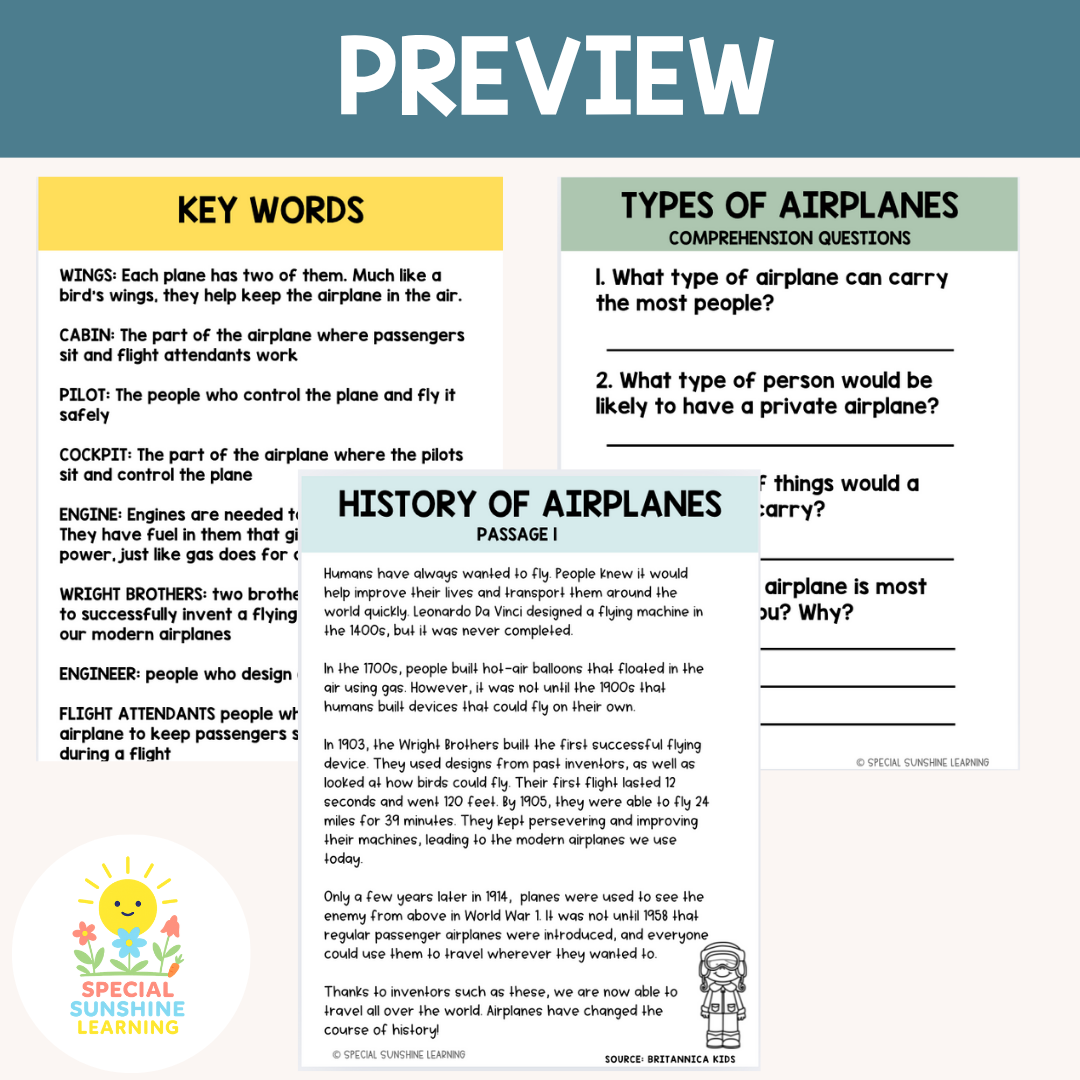 Airplane Mechanics Reading Passages & STEM Comprehension Activities