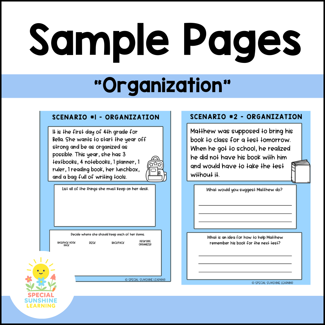 Executive Functioning Skills "Organization" Scenarios & Activities FREEBIE