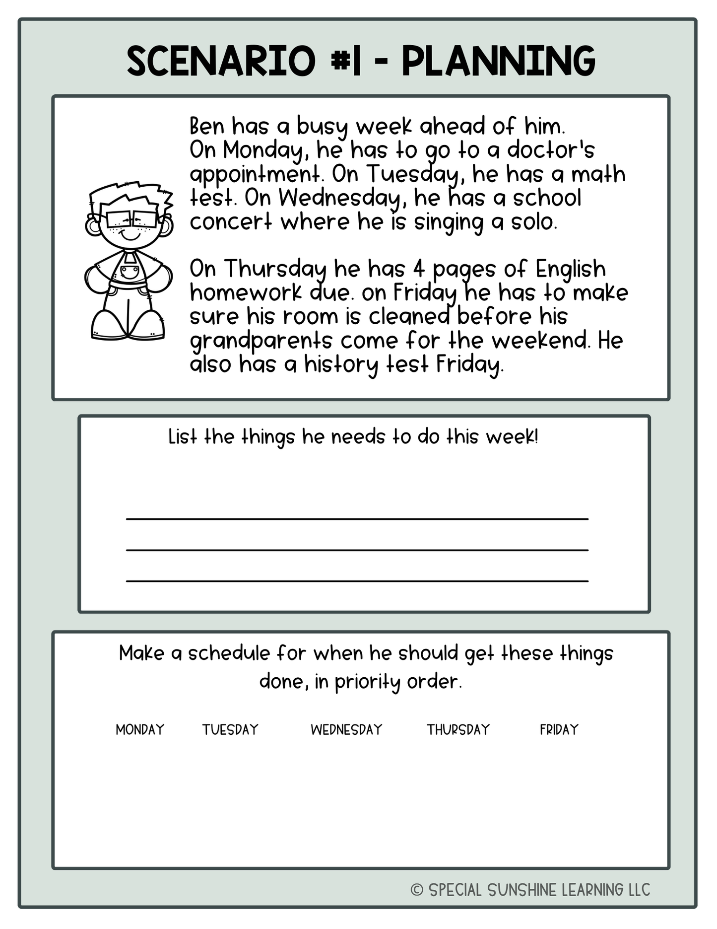 Executive Functioning Skills: "Planning" Scenarios & Activities
