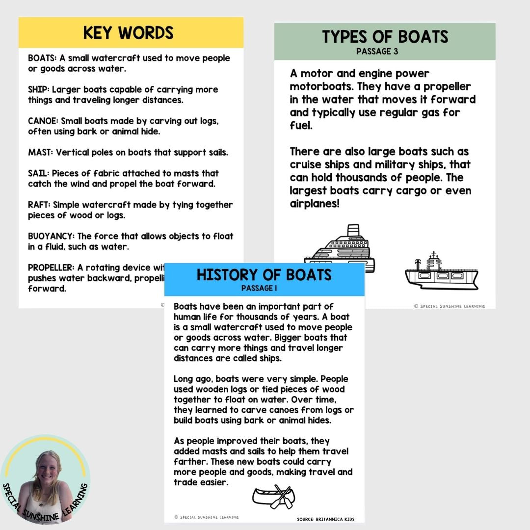 "Boat Mechanics" Reading Passages & STEM Comprehension Activities FREEBIE