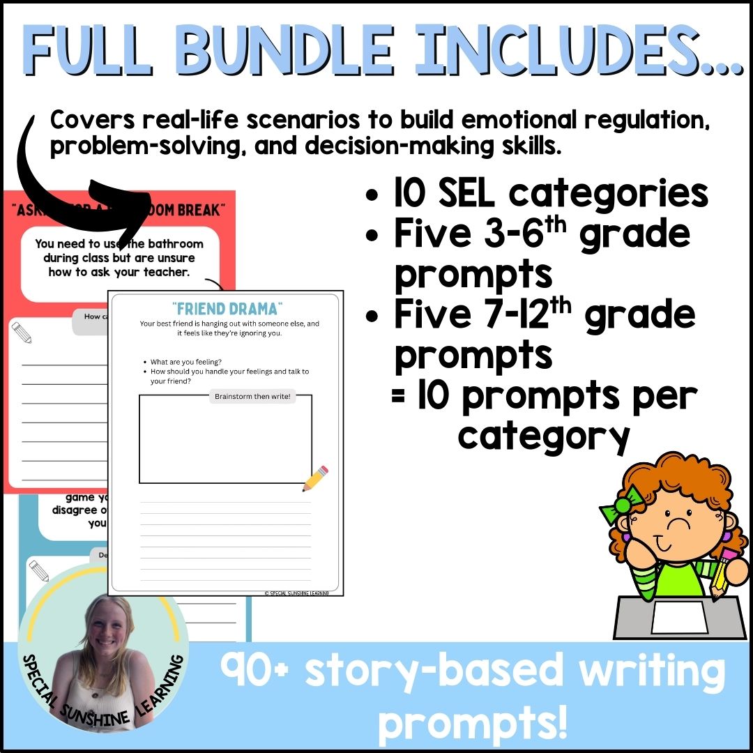 Story-Based SEL Writing Prompts for Grades 3-6th FREEBIE | SEL & Problem Solving