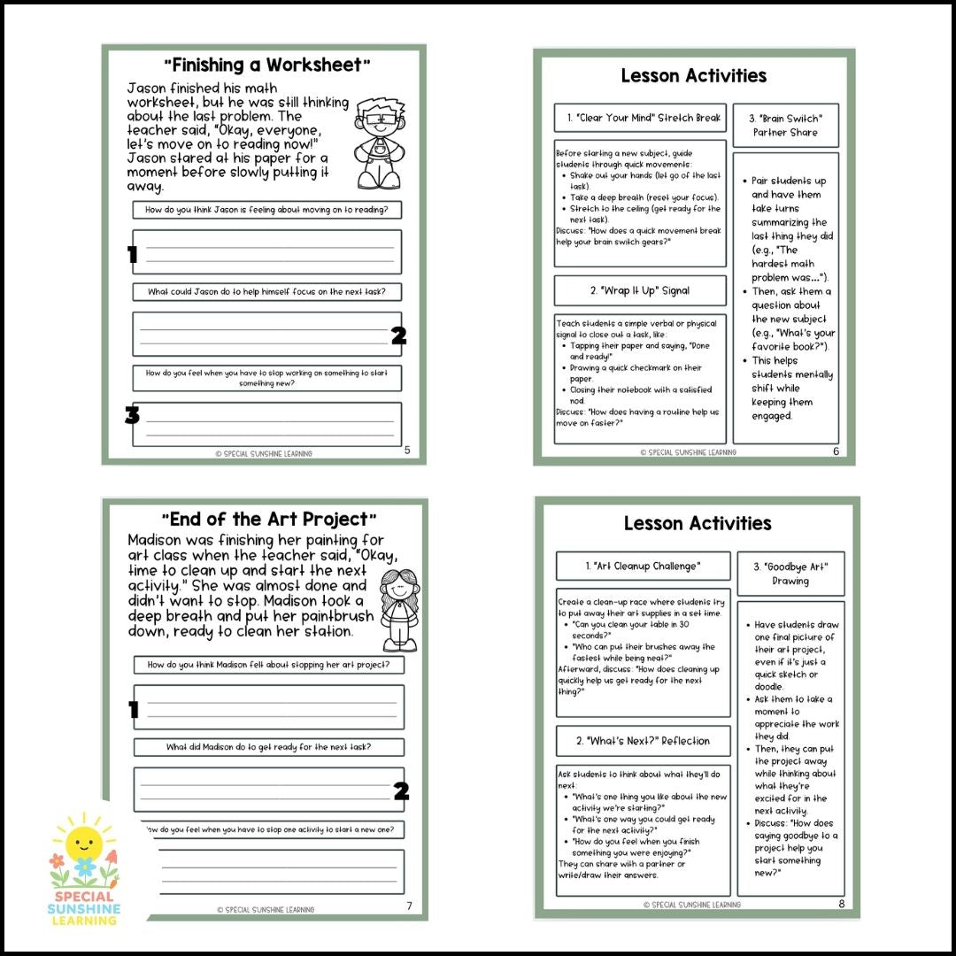 "Finishing & Starting Tasks " – Managing Change Social Stories & SEL Lessons