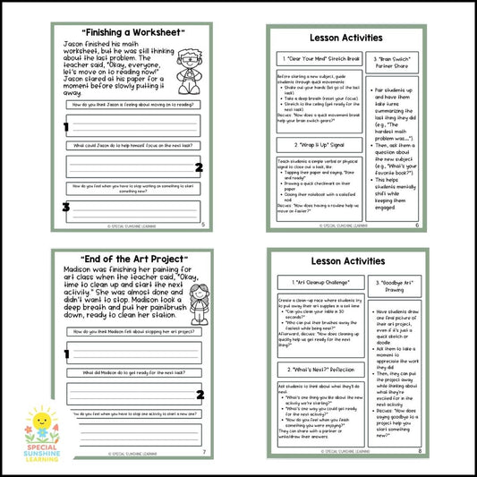 "Finishing & Starting Tasks " – Managing Change Social Stories & SEL Lessons