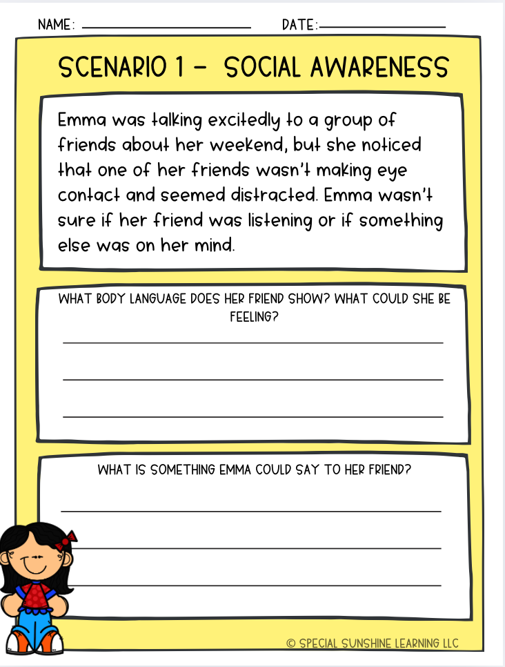 School-Based Social-Emotional Skills "Social Awareness" FREEBIE
