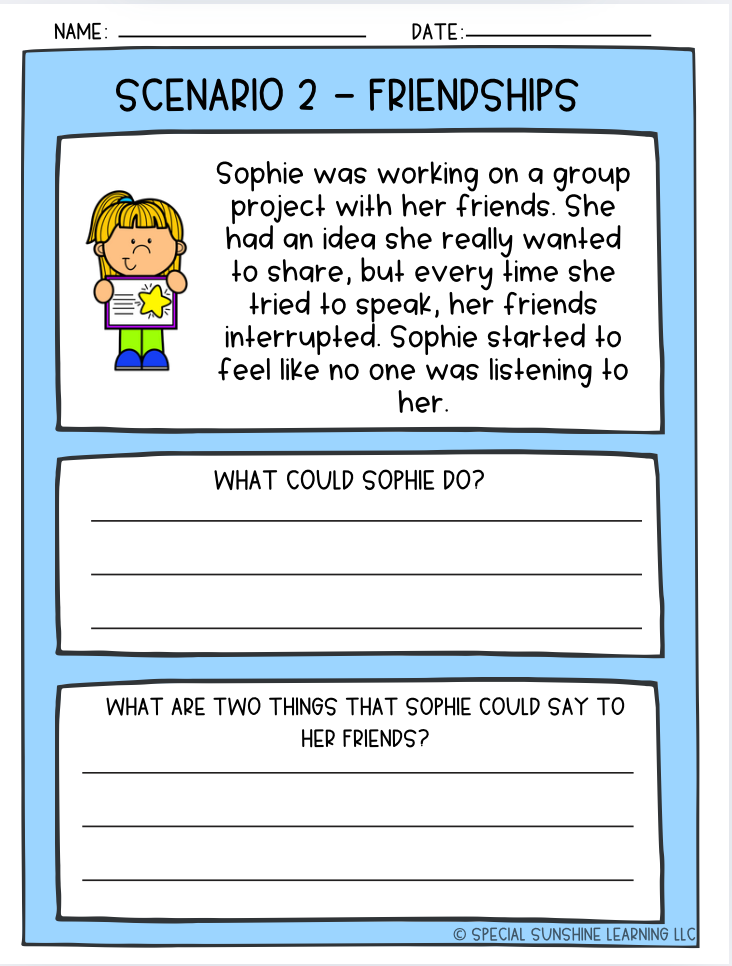 School-Based Social-Emotional Skills "Friendships" Activities