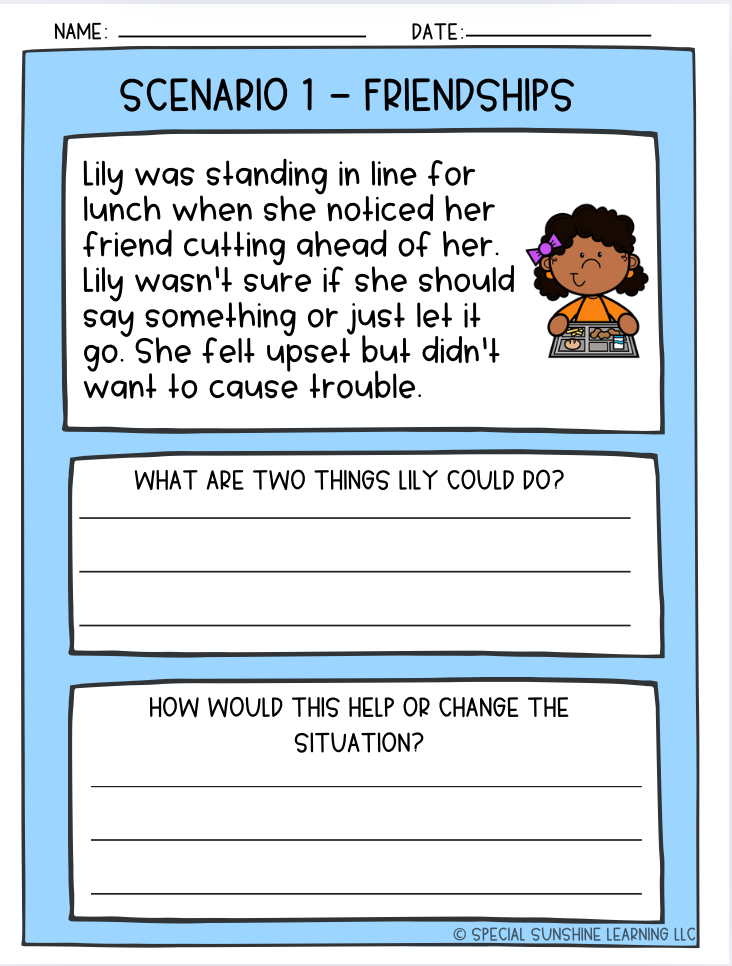 School-Based Social Emotional Skills "Friendships" FREEBIE