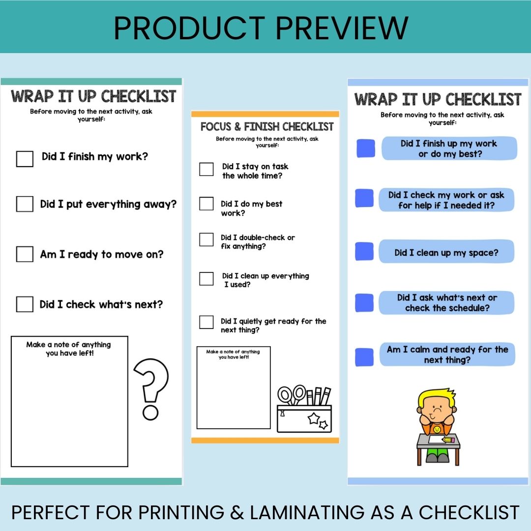 Executive Functioning Wrap-Up Checklists Printable | Task Transition Tools FREEBIE