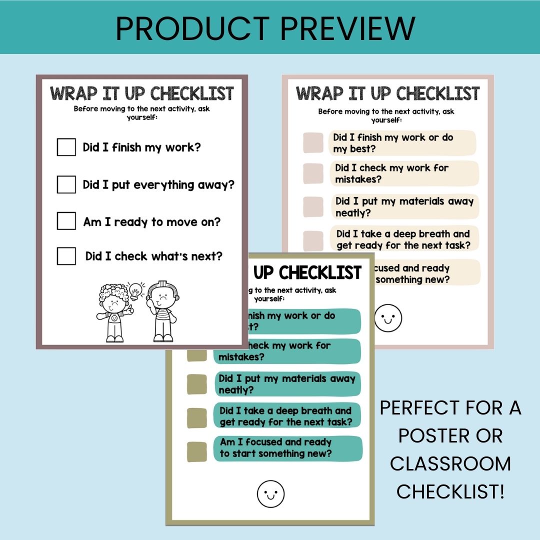 Executive Functioning Wrap-Up Checklists Printable | Task Transition Tools FREEBIE