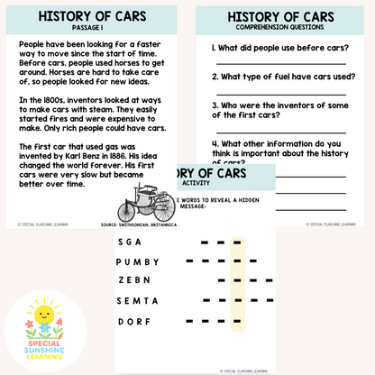 Car Mechanics Reading Passages & STEM Comprehension Activities