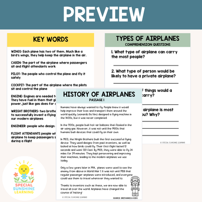 Airplane Mechanics Reading Passages & STEM Comprehension Activities