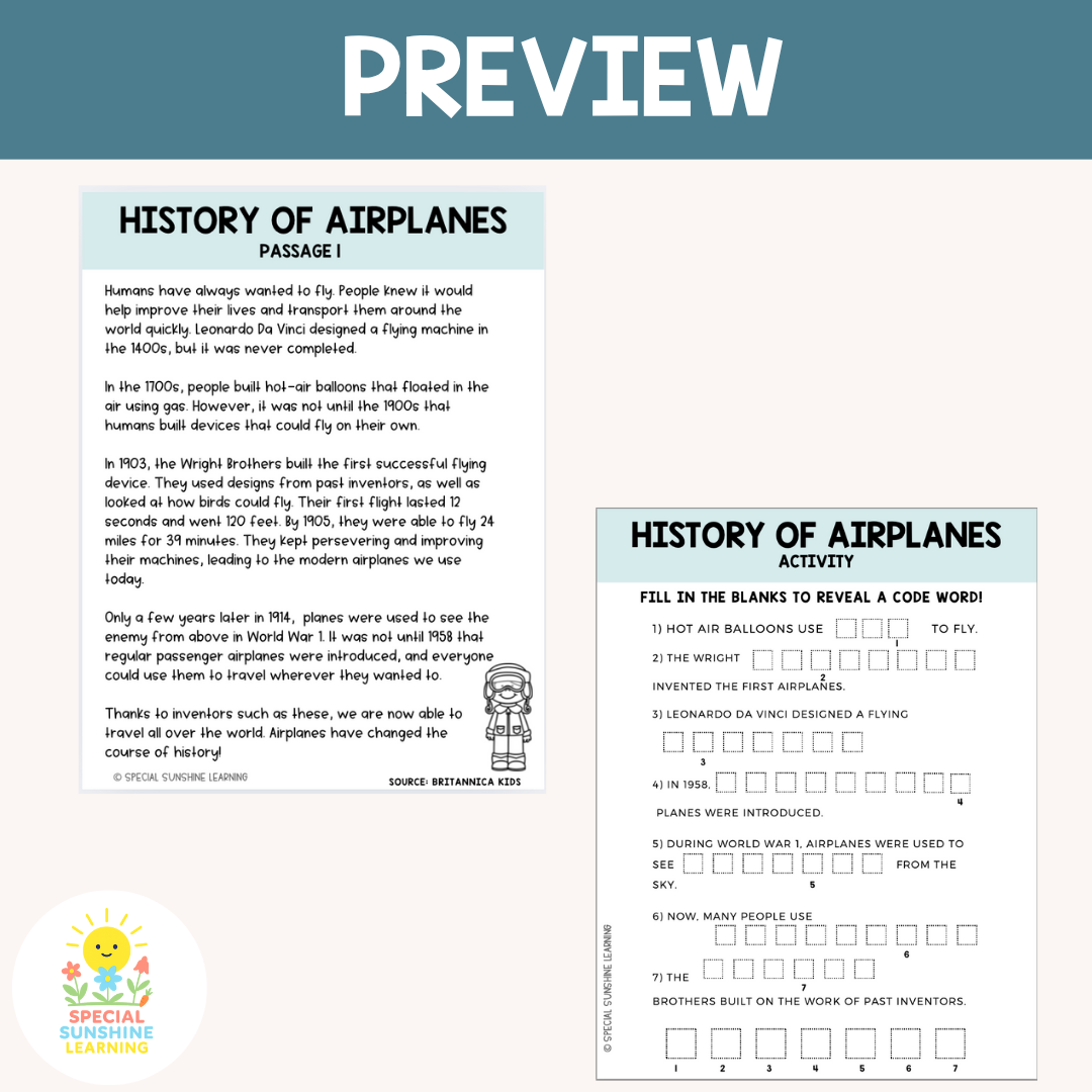 "Airplane Mechanics" Reading Passages & STEM Comprehension Activities: FREEBIE