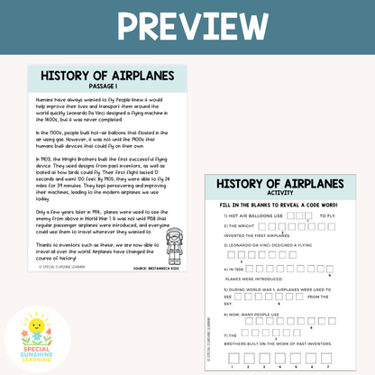 "Airplane Mechanics" Reading Passages & STEM Comprehension Activities: FREEBIE