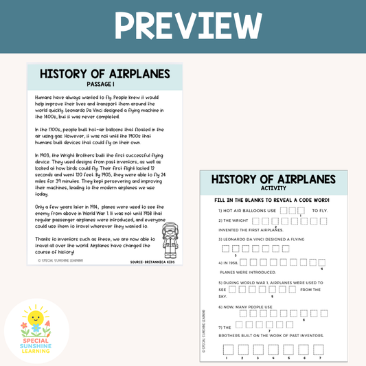 "Airplane Mechanics" Reading Passages & STEM Comprehension Activities: FREEBIE