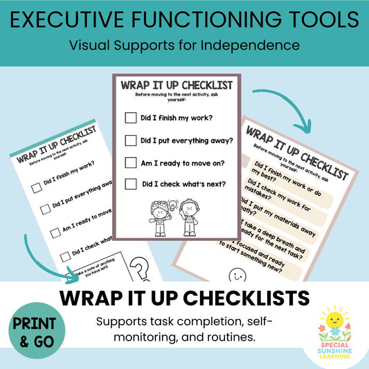 Executive Functioning Wrap-Up Checklists Printable | Task Transition Tools