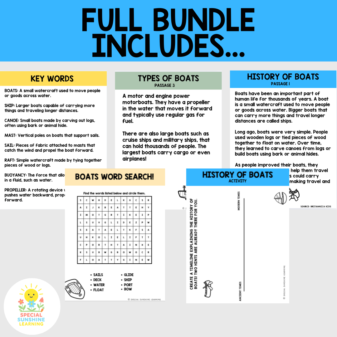 "Boat Mechanics" Reading Passages & STEM Comprehension Activities FREEBIE