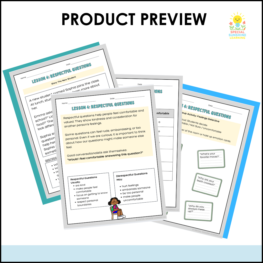 Asking Respectful Questions | Social Skills Lesson & Conversation Activities