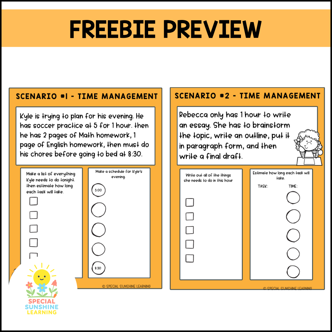 Executive Functioning Skills "Time Management" Scenarios & Activities FREEBIE