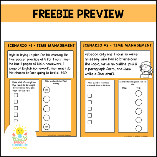 Executive Functioning Skills "Time Management" Scenarios & Activities FREEBIE