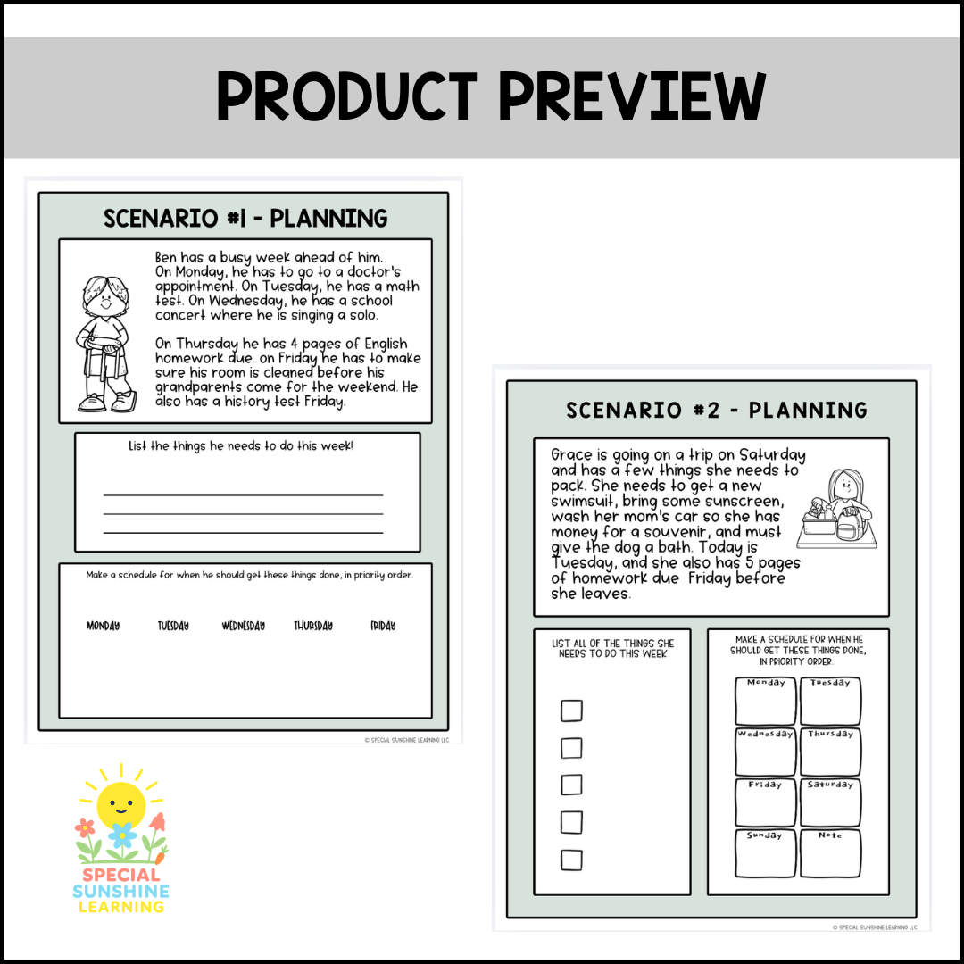 Executive Functioning Skills "Planning" Scenarios & Activities FREEBIE