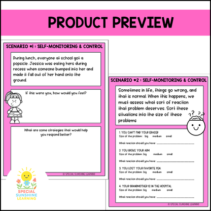 Executive Functioning Skills "Self-Monitoring" Scenarios & Activities FREEBIE