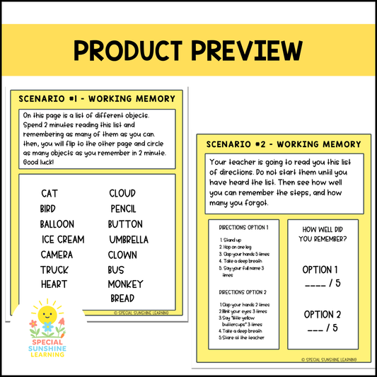 Executive Functioning Skills "Working Memory" Scenarios & Activities FREEBIE