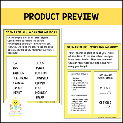 Executive Functioning Skills: "Working Memory" Scenarios & Activities