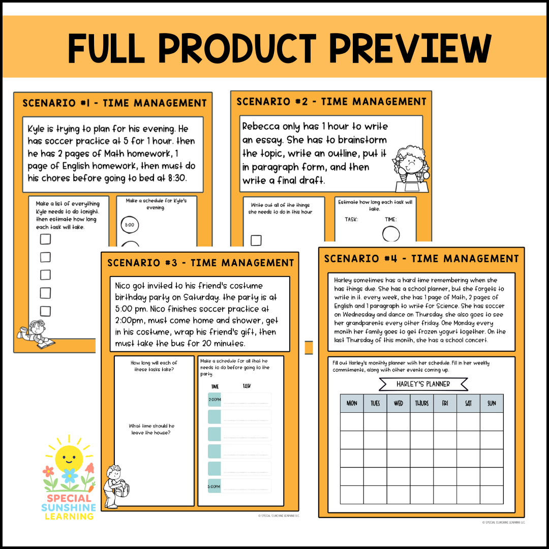 Executive Functioning Skills: "Time Management" Scenarios & Activities