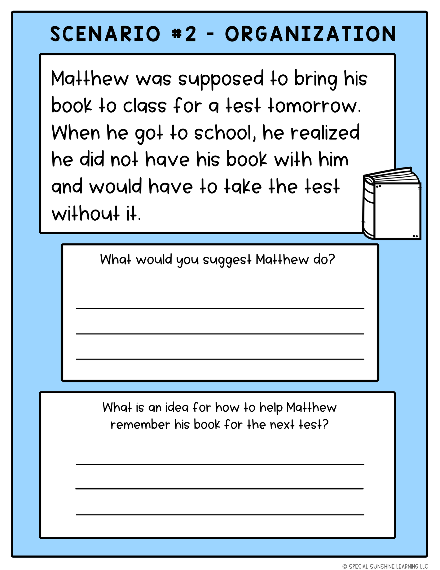 Executive Functioning Skills "Organization" Scenarios & Activities FREEBIE