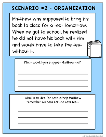 Executive Functioning Skills "Organization" Scenarios & Activities FREEBIE