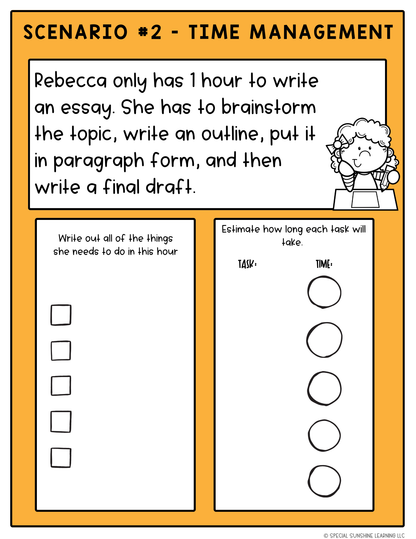 Executive Functioning Skills "Time Management" Scenarios & Activities FREEBIE