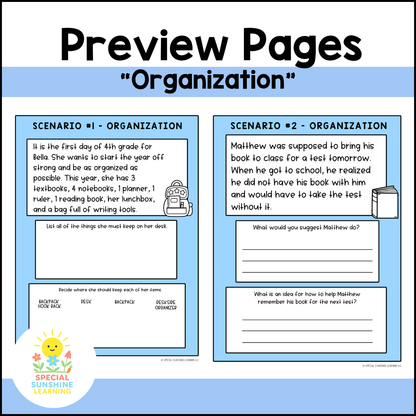 Executive Functioning Skills "Organization" Scenarios & Activities FREEBIE