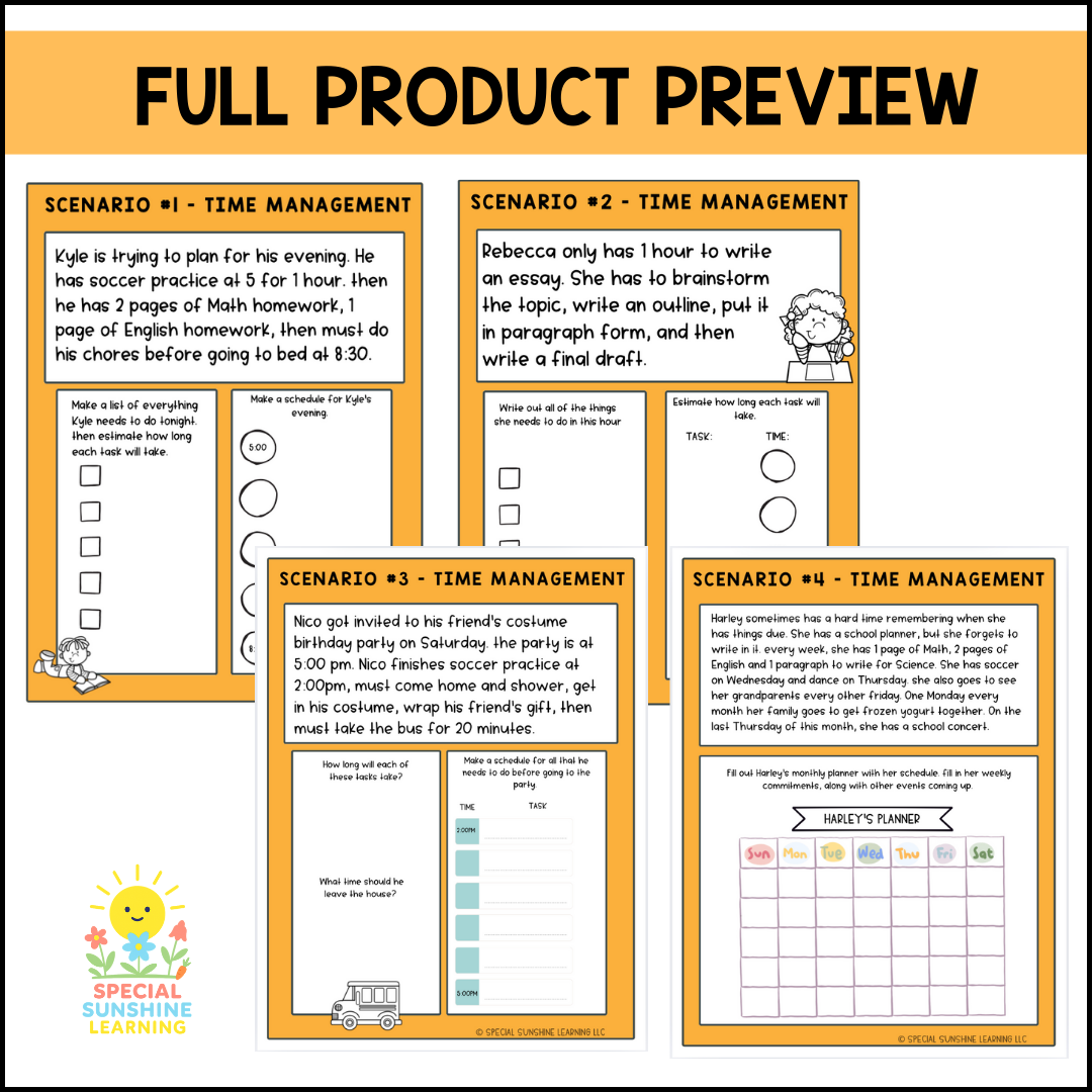 Executive Functioning Skills: "Time Management" Scenarios & Activities