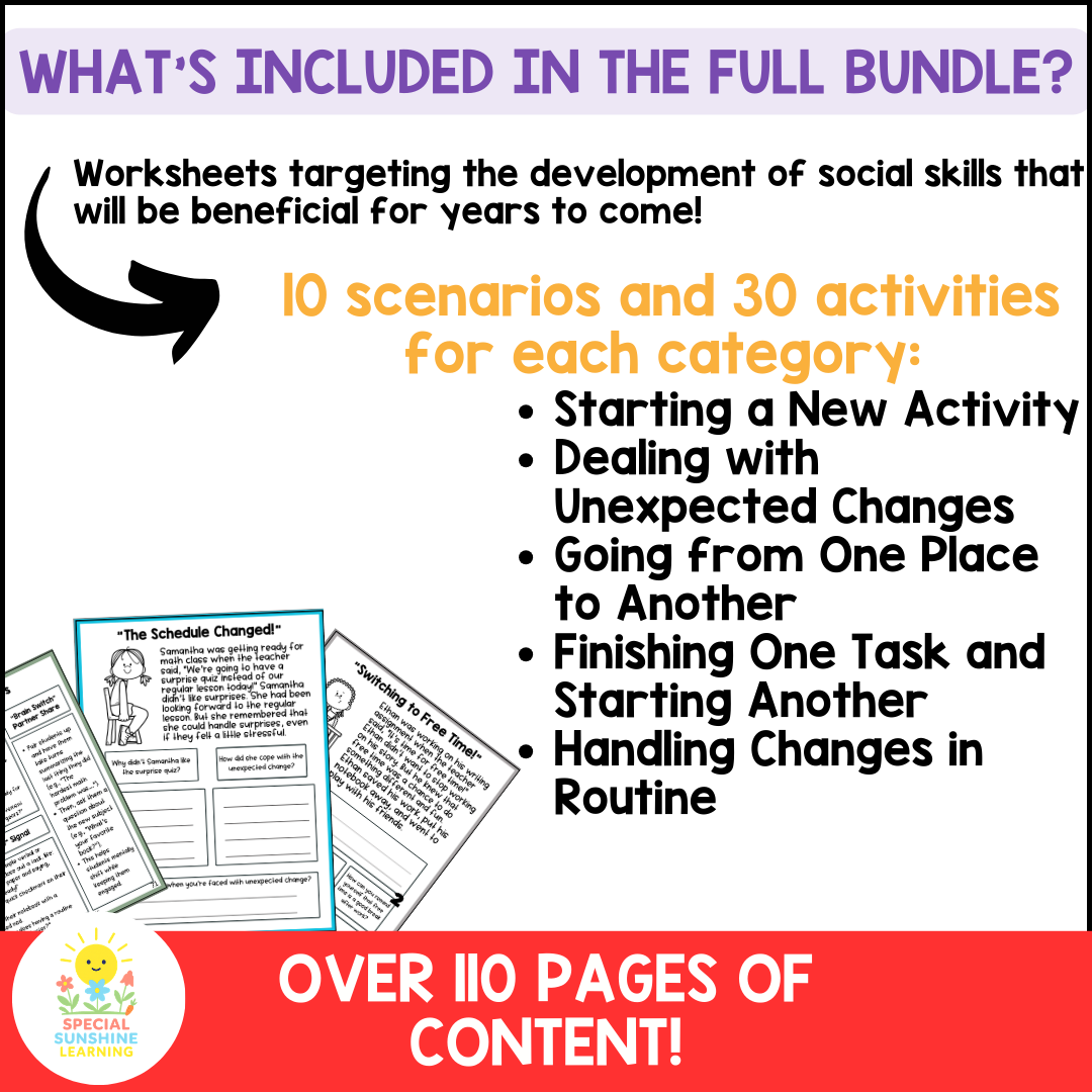 Managing Transitions & Change – Social Stories and SEL Lessons Bundle | 10+ WEEKS!