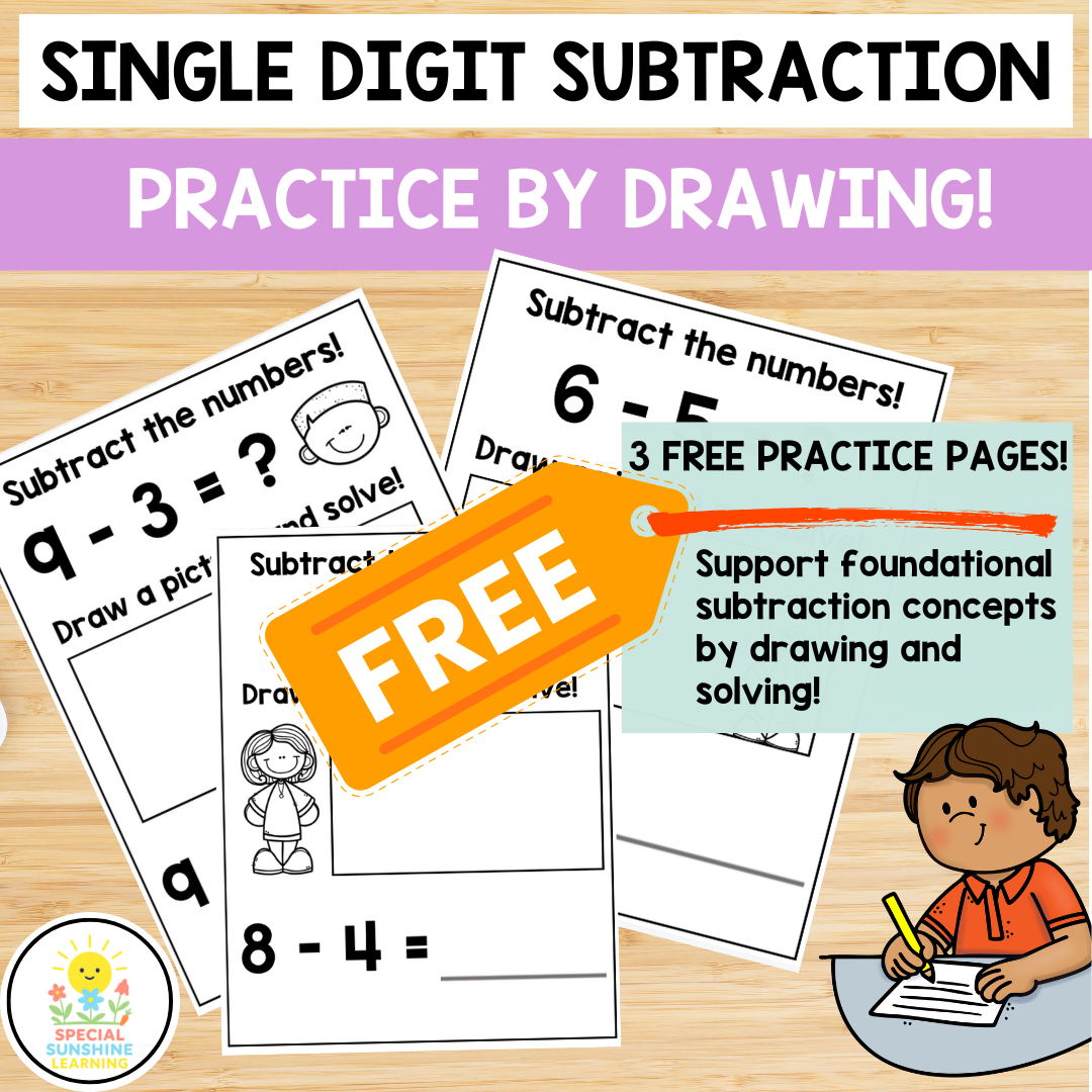 Single Digit Subtraction – Practice by Drawing | Hands-On Math | K–2 FREEBIE