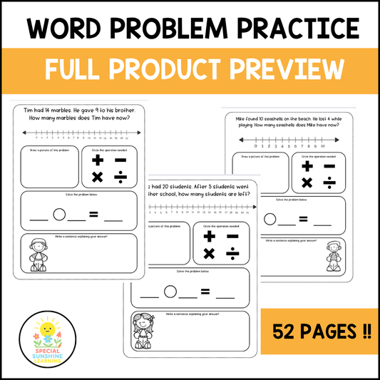 Word Problem Practice Scaffolded FREEBIE (Add & Subtract within 20)