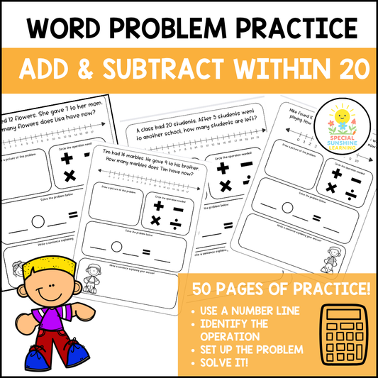 Word Problem Practice Scaffolded (Add & Subtract within 20)