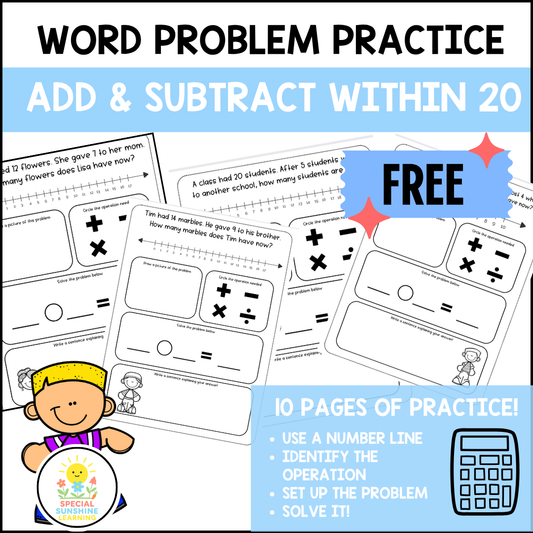 Word Problem Practice Scaffolded FREEBIE (Add & Subtract within 20)