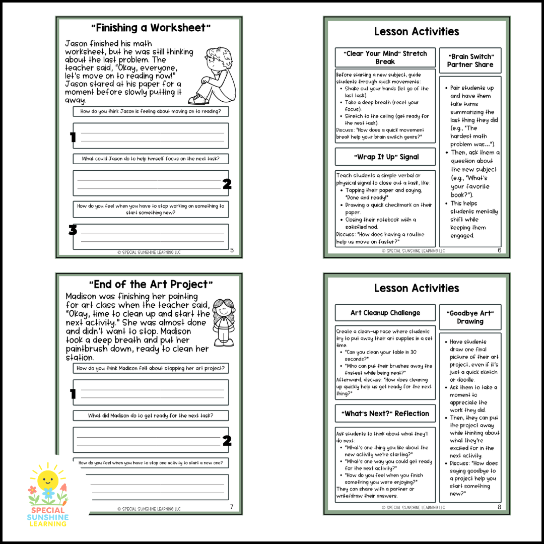 "Finishing One Task & Starting Another " – Managing Change Social Stories & SEL Lessons