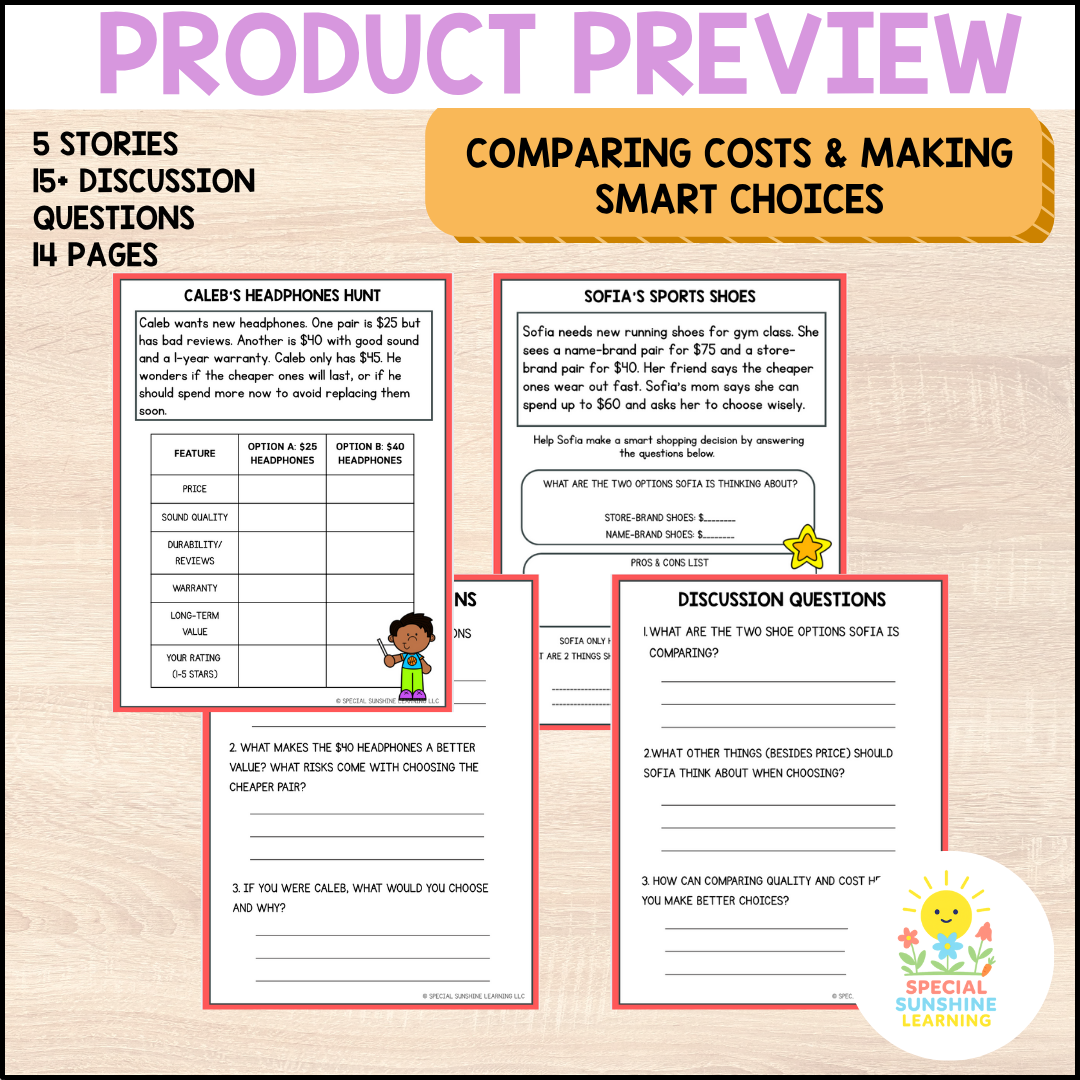 "Comparing Costs & Choices" | Budgeting & Smart Money Choices Packet | Grade 3–6