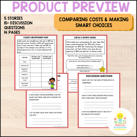 "Comparing Costs & Choices" | Budgeting & Smart Money Choices Packet | Grade 3–6