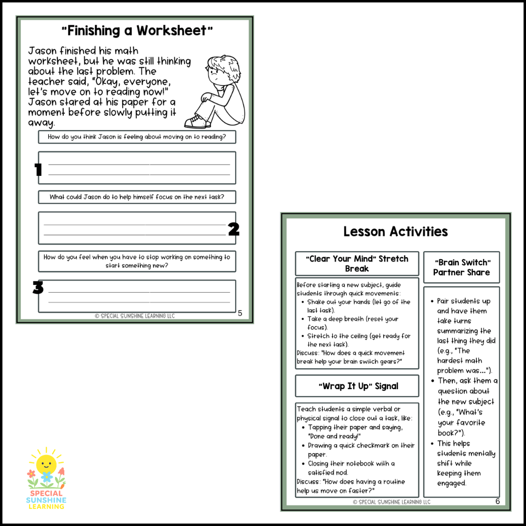 "Finishing One Task and Starting Another" – Managing Change Stories & SEL Lessons | FREEBIE