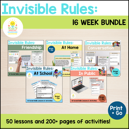 Invisible Rules Social Skills Bundle | 16 Weeks of Lessons, Games & Activities