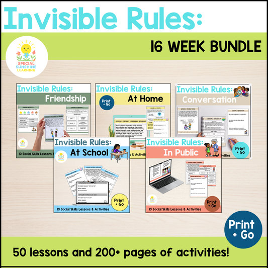 Invisible Rules Social Skills Bundle | 16 Weeks of Lessons, Games & Activities