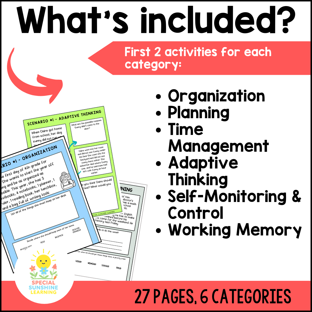 Executive Functioning Skills: Scenarios & Activities Packet - FREEBIE