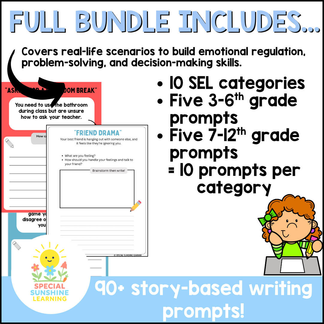 Story-Based SEL Writing Prompts for Grades 7-12 FREEBIE | SEL & Problem Solving