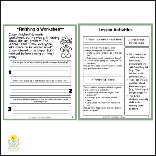 "Finishing & Starting Tasks" – Managing Change Stories & SEL Lessons | FREEBIE
