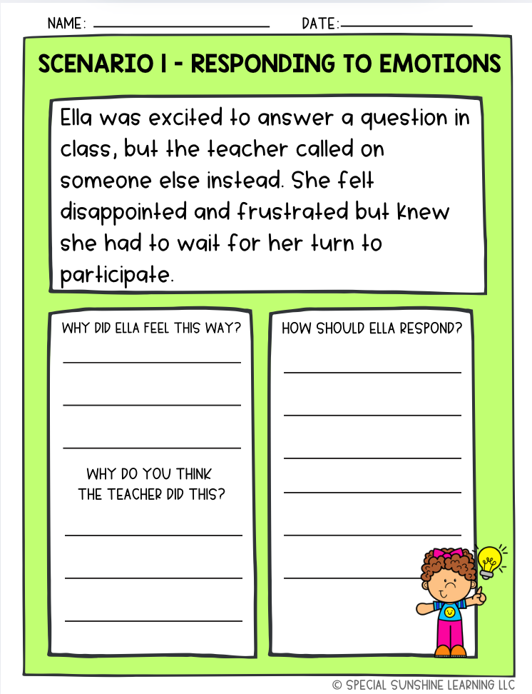 School-Based Social Emotional Skills "Responding to Emotions" FREEBIE