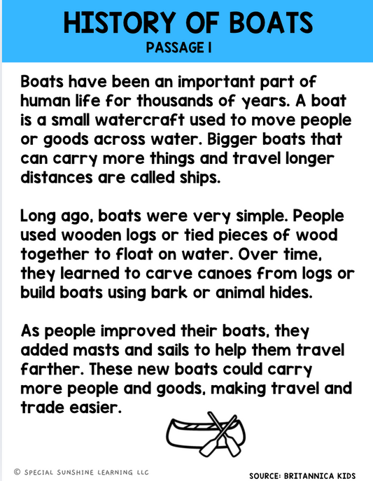 "Boat Mechanics" Reading Passages & STEM Comprehension Activities FREEBIE