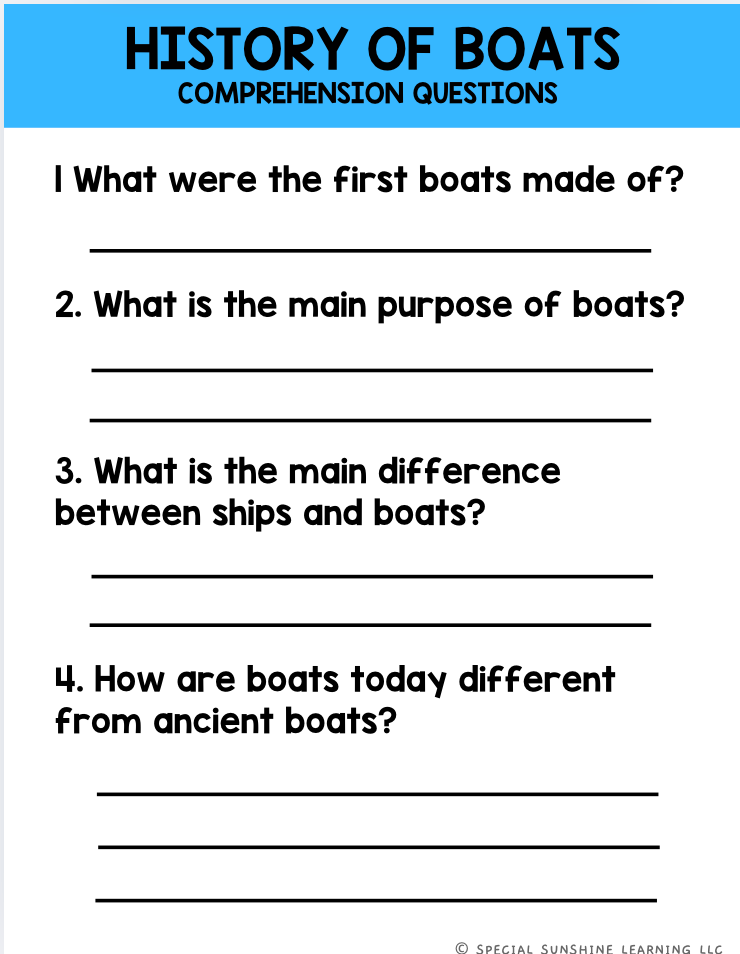 "Boat Mechanics" Reading Passages & STEM Comprehension Activities FREEBIE