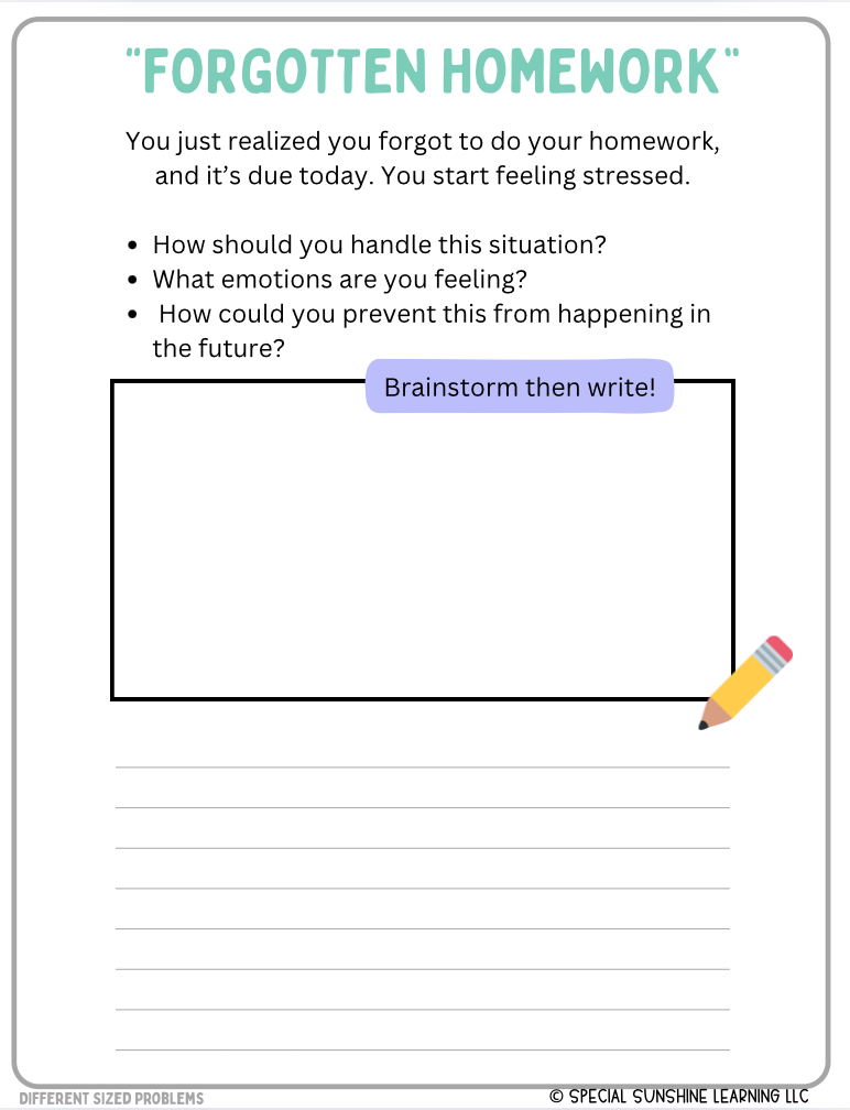 Story-Based SEL Writing Prompts "Different Sized Problems" | Grades 3–12